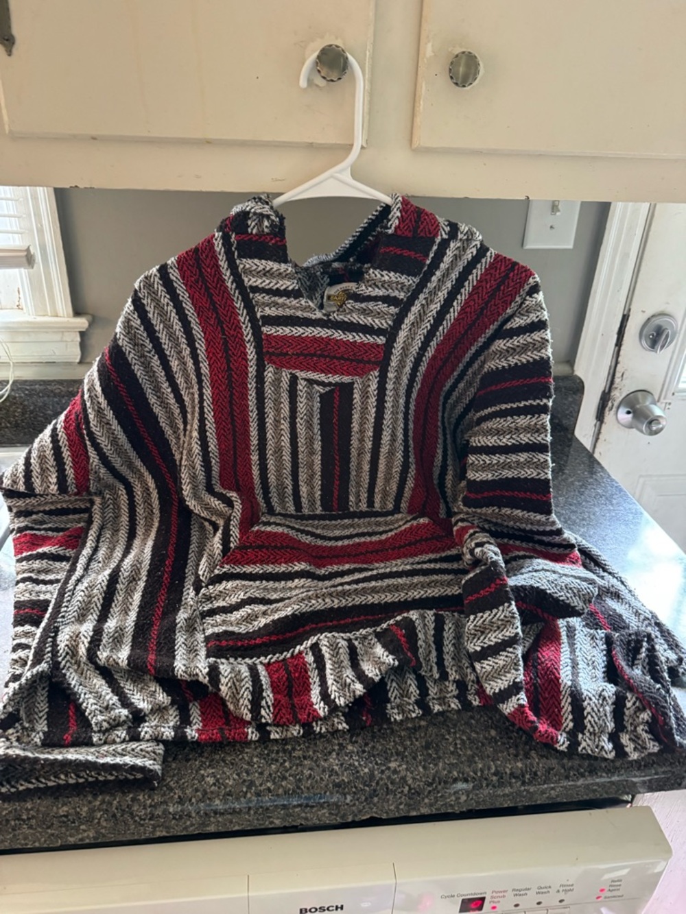 Earth Ragz Striped Hoodie Baja Pullover - Red, Black & Cream